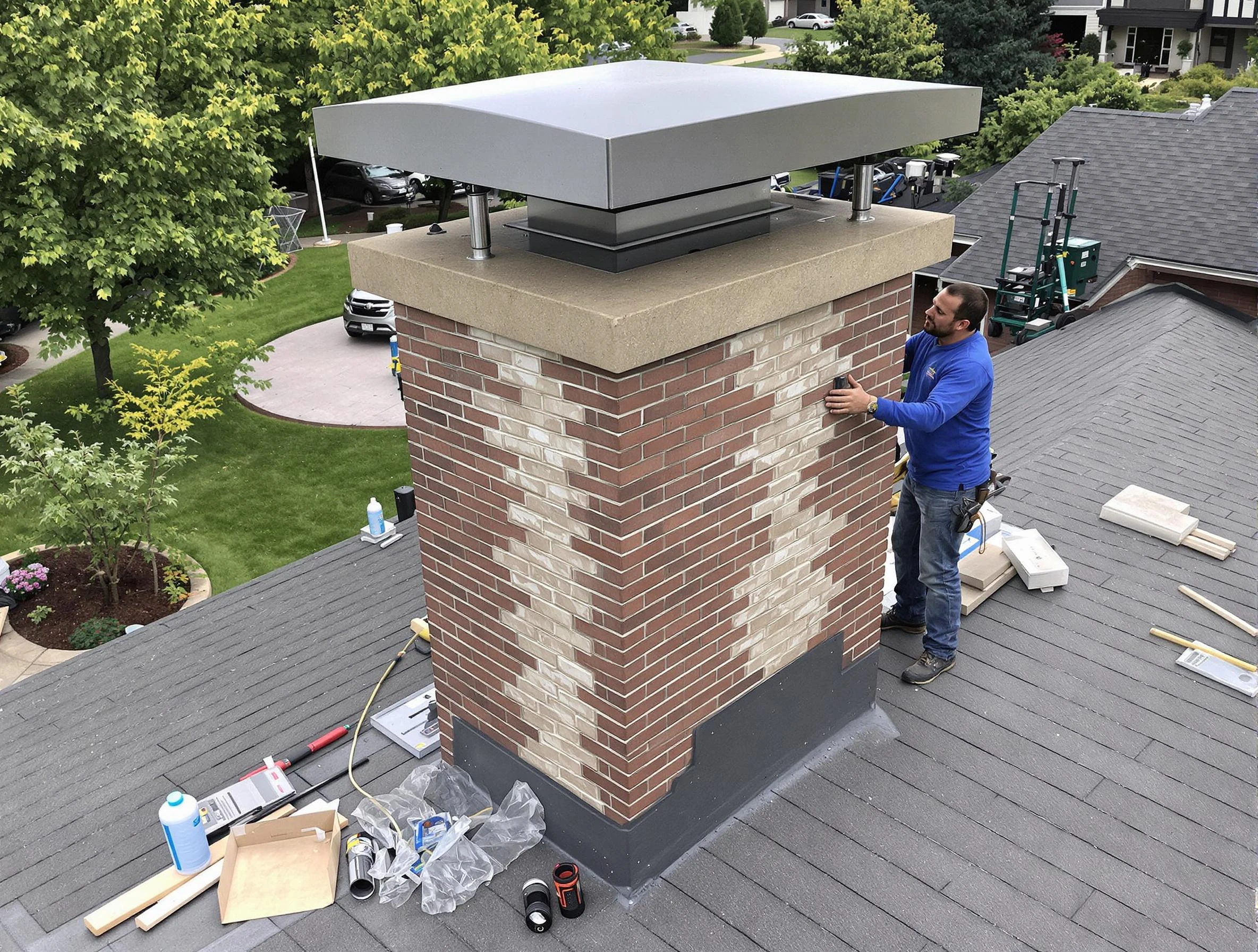 Goodlettsville Chimney Sweep team working on a custom chimney remodel in Goodlettsville, TN